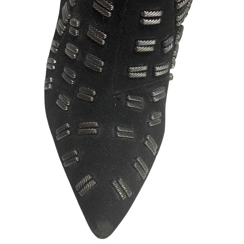 Sam Edelman Melina Suede Leather 7.5‎ Pointy Toe Stiletto Black Silver Embellish